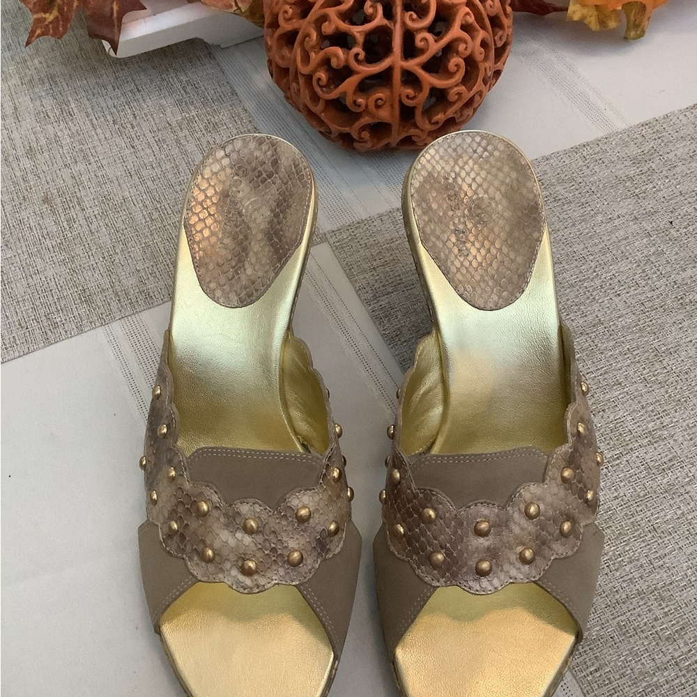 LAST CHANCE Cole Haan Gold and Tan Women's Slide Sandals